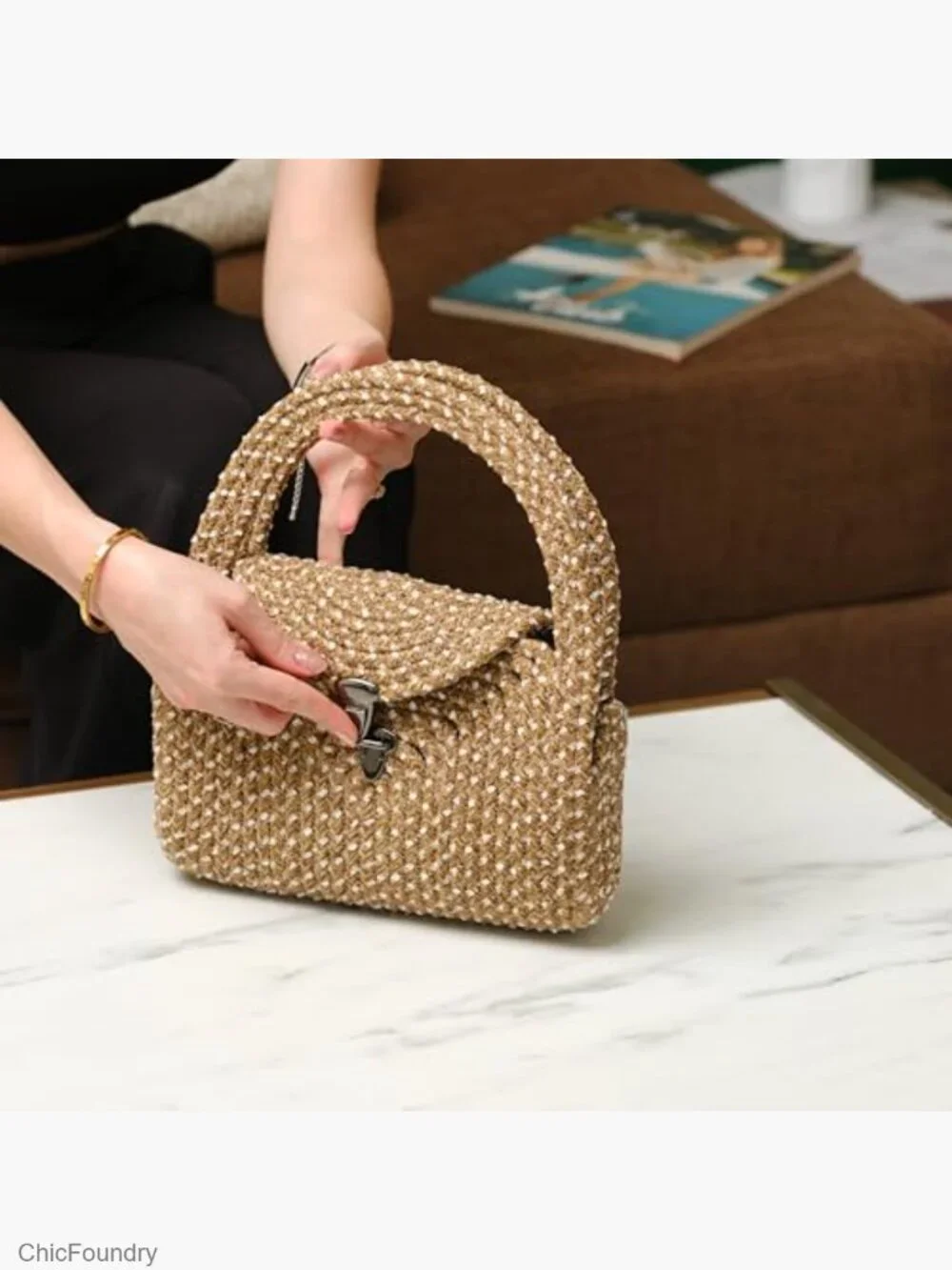 Straw Clutch Purse for Women Small Summer Handbag Woven Raffia Bag